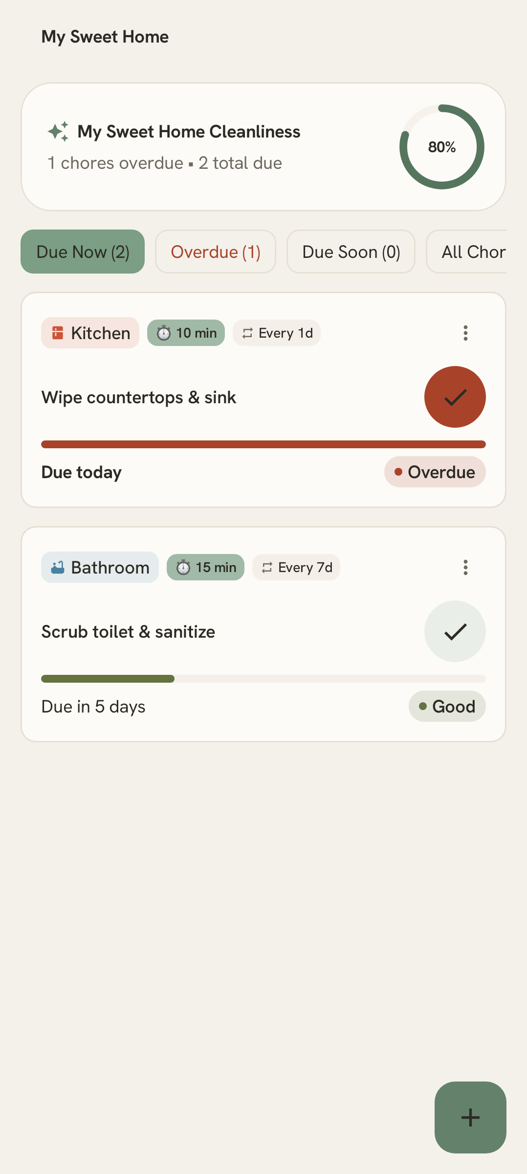 The Niek.li Chores due today screen.